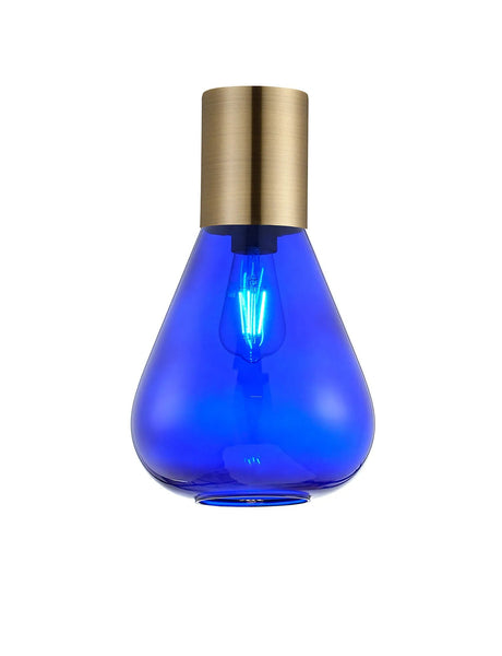 Rowell Ceiling Light With Narrow Glass, 1 x E27, Antique Brass/Blue Ink