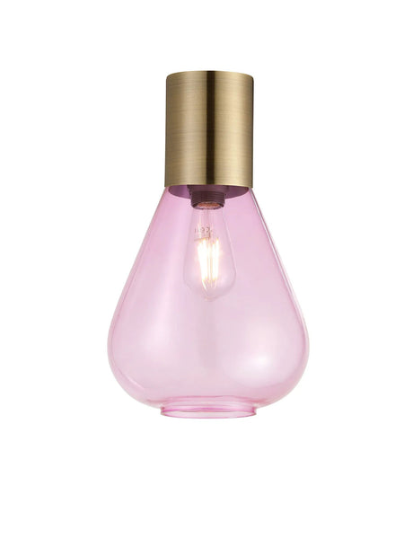 Rowell Ceiling Light With Narrow Glass, 1 x E27, Antique Brass/Lilac