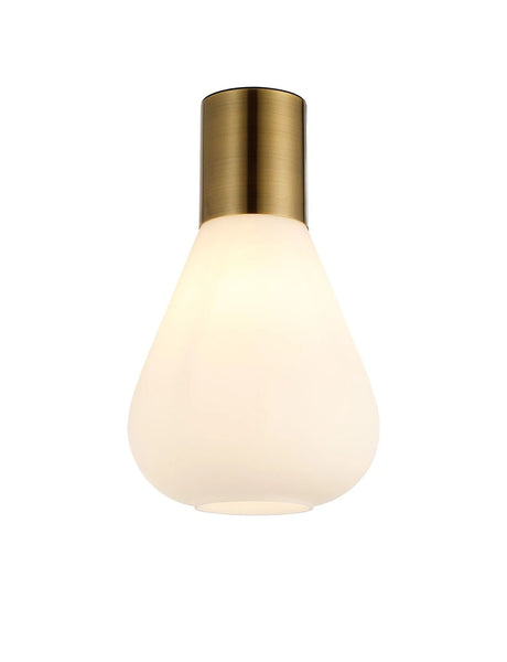 Rowell Ceiling Light With Narrow Glass, 1 x E27, Antique Brass/Opal