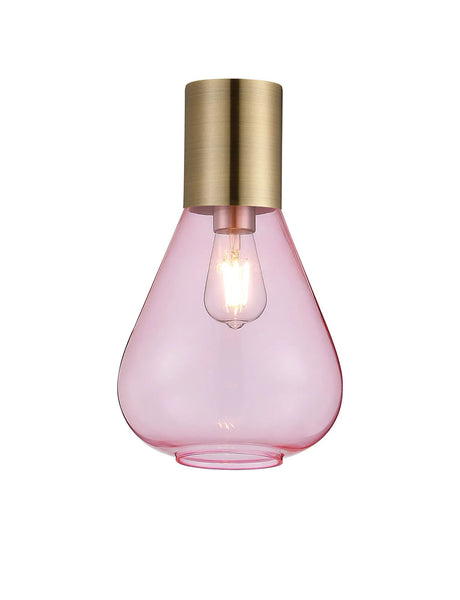 Rowell Ceiling Light With Narrow Glass, 1 x E27, Antique Brass/Pink