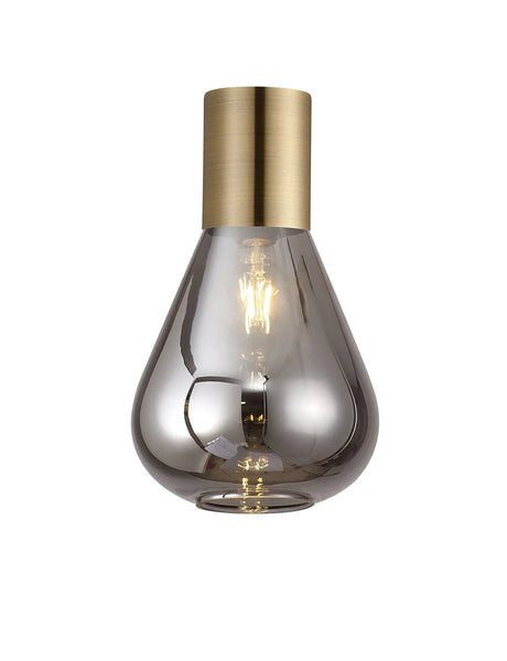 Rowell Ceiling Light With Narrow Glass, 1 x E27, Antique Brass/Smoke