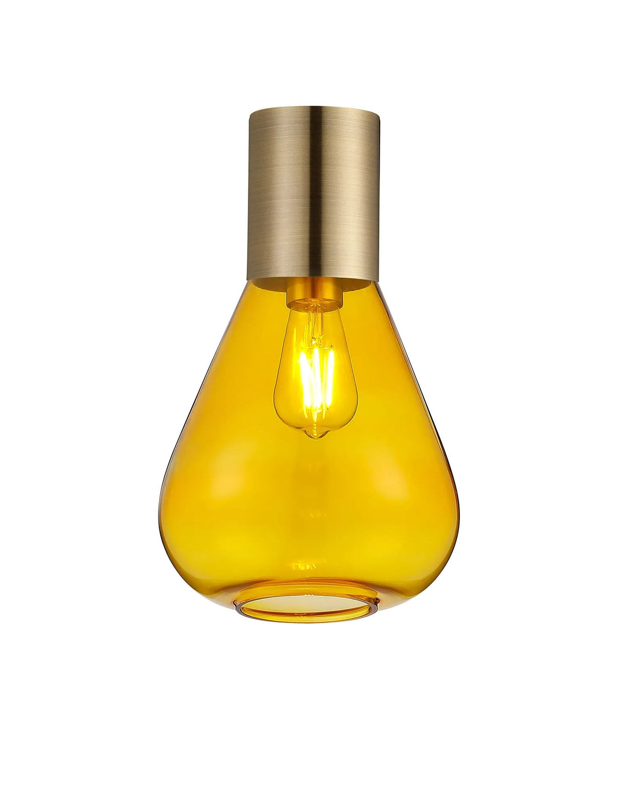 Rowell Ceiling Light With Narrow Glass, 1 x E27, Antique Brass/Yellow