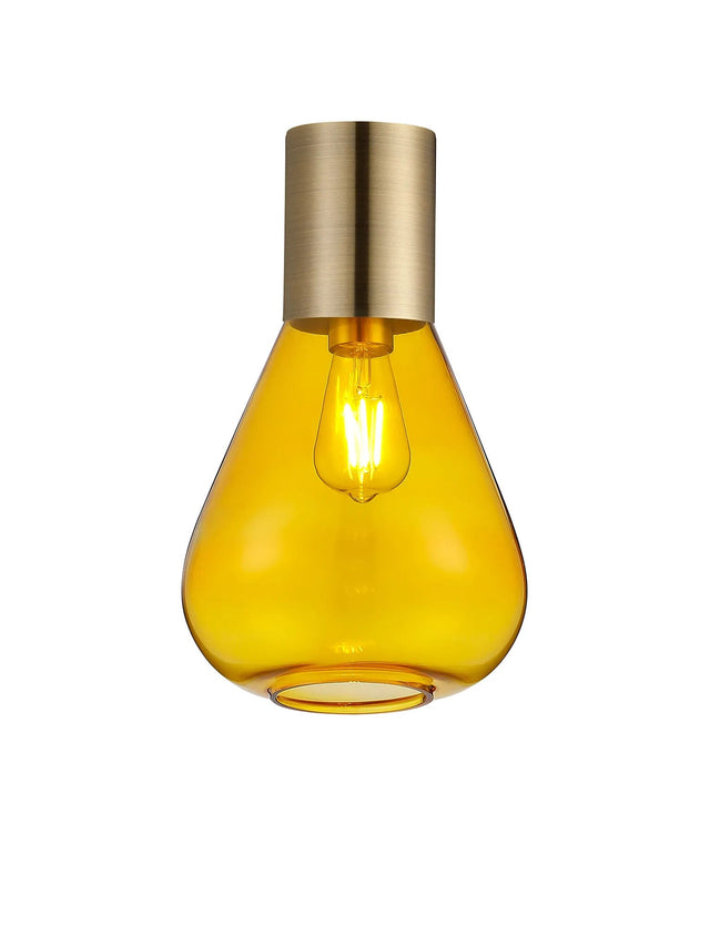 Rowell Ceiling Light With Narrow Glass, 1 x E27, Antique Brass/Yellow