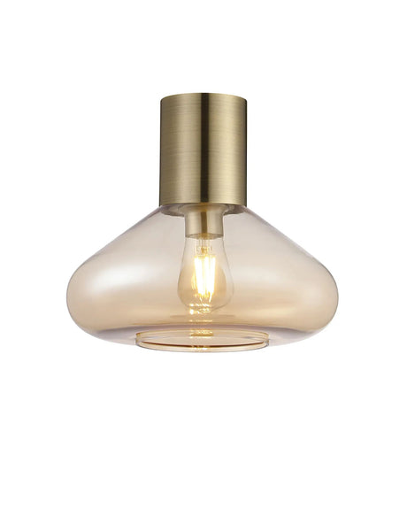 Rowell Ceiling Light With Wide Glass, 1 x E27, Antique Brass/Amber