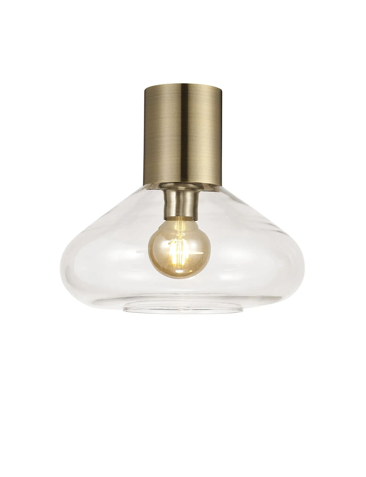 Rowell Ceiling Light With Wide Glass, 1 x E27, Antique Brass/Clear