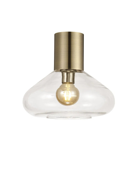Rowell Ceiling Light With Wide Glass, 1 x E27, Antique Brass/Clear