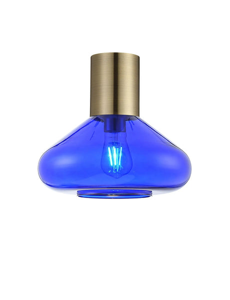 Rowell Ceiling Light With Wide Glass, 1 x E27, Antique Brass/Blue Ink