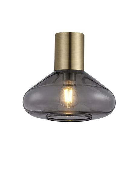 Rowell Ceiling Light With Wide Glass, 1 x E27, Antique Brass/Inky Black