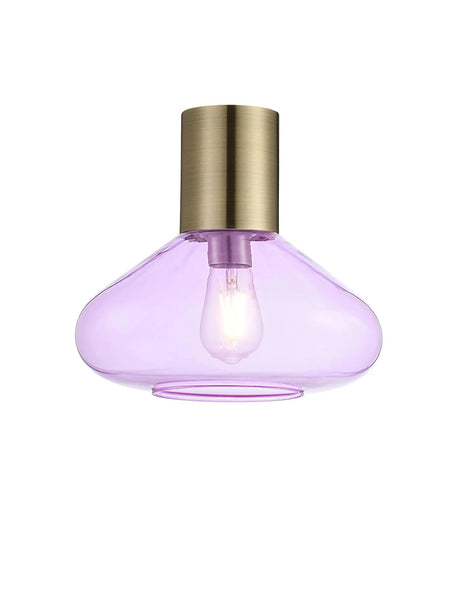 Rowell Ceiling Light With Wide Glass, 1 x E27, Antique Brass/Lilac