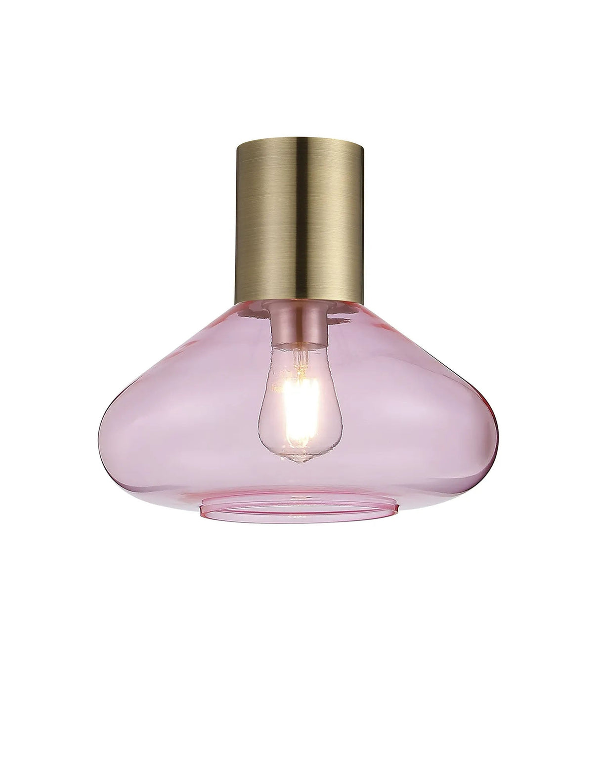 Rowell Ceiling Light With Wide Glass, 1 x E27, Antique Brass/Pink