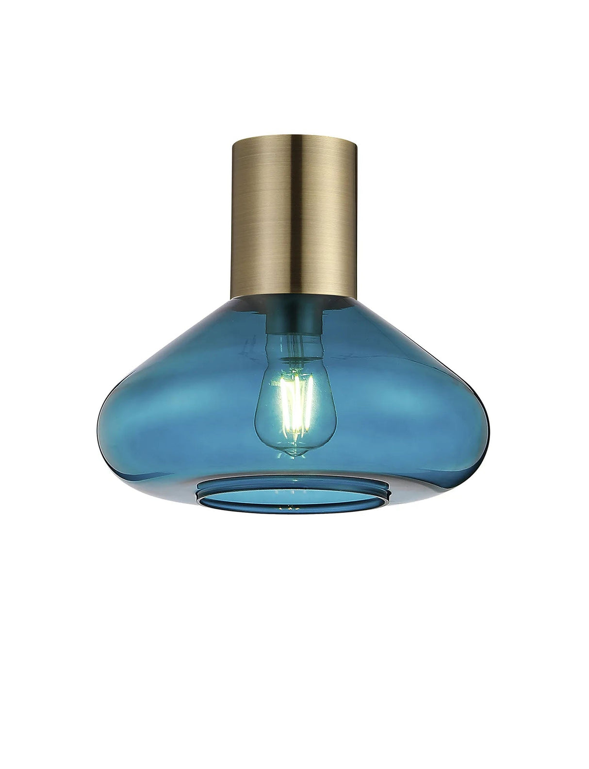 Rowell Ceiling Light With Wide Glass, 1 x E27, Antique Brass/Teal Blue
