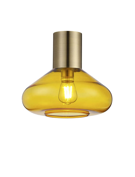 Rowell Ceiling Light With Wide Glass, 1 x E27, Antique Brass/Yellow