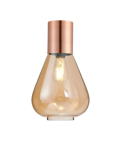 Rowell Ceiling Light With Narrow Glass, 1 x E27, Antique Copper/Amber