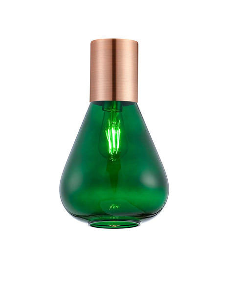 Rowell Ceiling Light With Narrow Glass, 1 x E27, Antique Copper/Bottle Green
