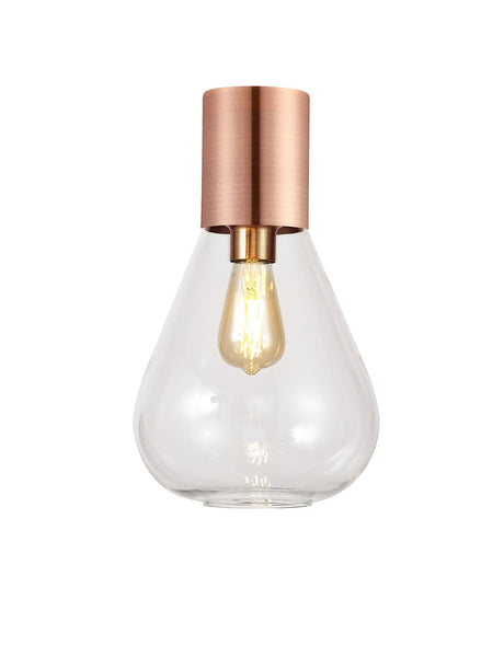Rowell Ceiling Light With Narrow Glass, 1 x E27, Antique Copper/Clear