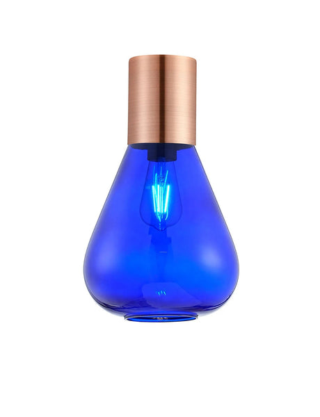 Rowell Ceiling Light With Narrow Glass, 1 x E27, Antique Copper/Blue Ink