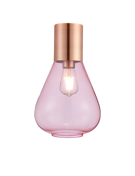 Rowell Ceiling Light With Narrow Glass, 1 x E27, Antique Copper/Pink