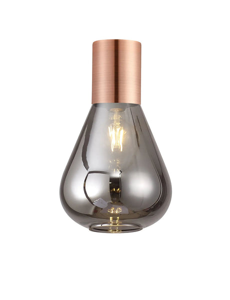 Rowell Ceiling Light With Narrow Glass, 1 x E27, Antique Copper/Smoke