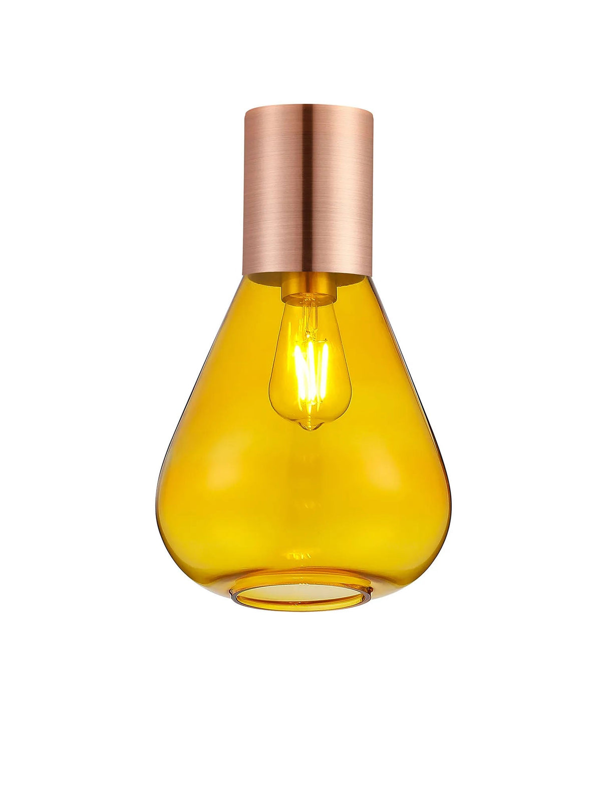 Rowell Ceiling Light With Narrow Glass, 1 x E27, Antique Copper/Yellow