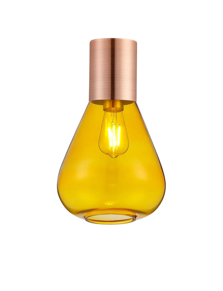 Rowell Ceiling Light With Narrow Glass, 1 x E27, Antique Copper/Yellow