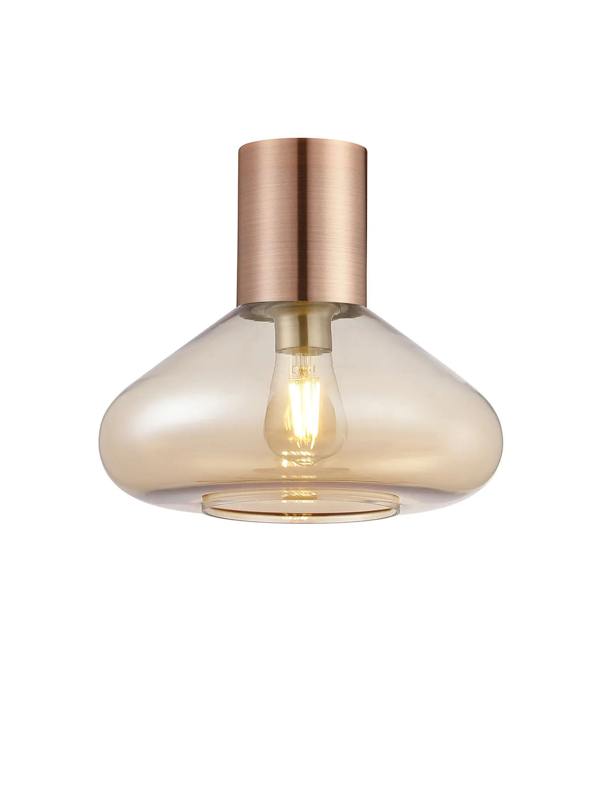 Rowell Ceiling Light With Wide Glass, 1 x E27, Antique Copper/Amber