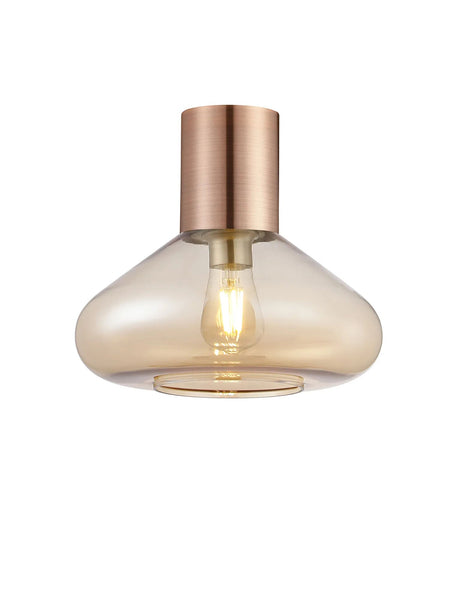 Rowell Ceiling Light With Wide Glass, 1 x E27, Antique Copper/Amber
