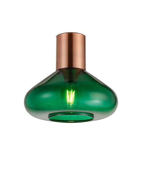 Rowell Ceiling Light With Wide Glass, 1 x E27, Antique Copper/Bottle Green