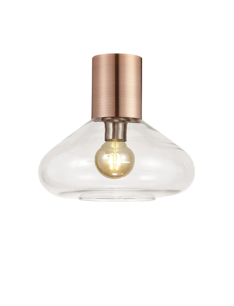 Rowell Ceiling Light With Wide Glass, 1 x E27, Antique Copper/Clear
