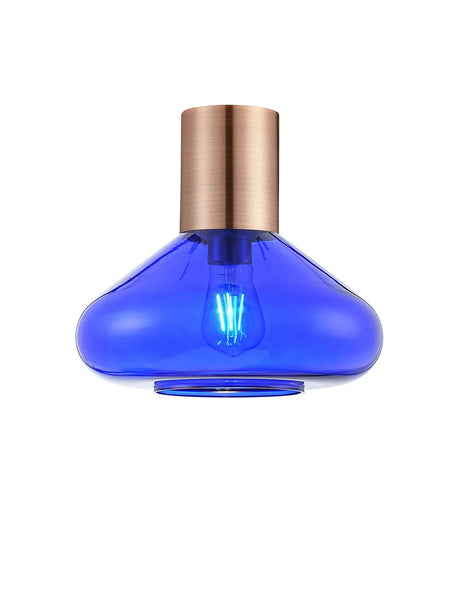 Rowell Ceiling Light With Wide Glass, 1 x E27, Antique Copper/Blue Ink