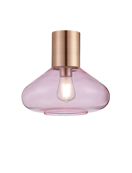 Rowell Ceiling Light With Wide Glass, 1 x E27, Antique Copper/Pink