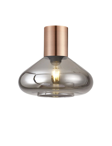 Rowell Ceiling Light With Wide Glass, 1 x E27, Antique Copper/Smoke