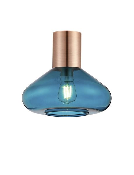Rowell Ceiling Light With Wide Glass, 1 x E27, Antique Copper/Teal Blue