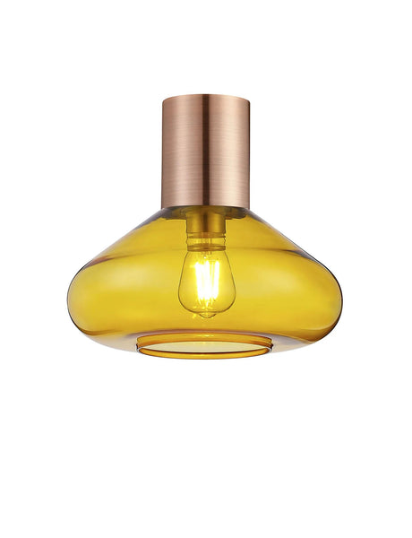 Rowell Ceiling Light With Wide Glass, 1 x E27, Antique Copper/Yellow