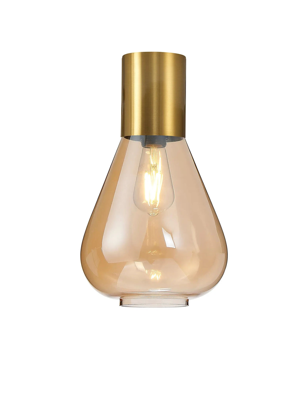 Rowell Ceiling Light With Narrow Glass, 1 x E27, Aged Brass/Amber