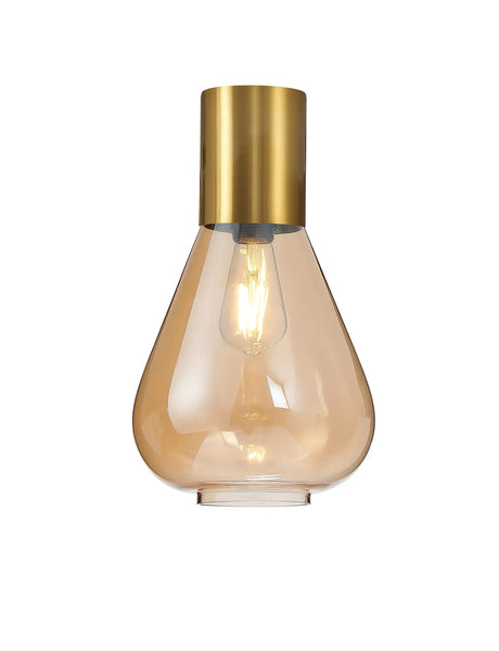 Rowell Ceiling Light With Narrow Glass, 1 x E27, Aged Brass/Amber