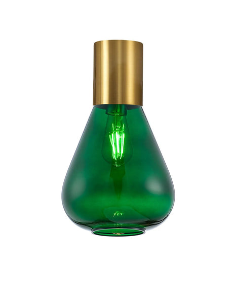 Rowell Ceiling Light With Narrow Glass, 1 x E27, Aged Brass/Bottle Green