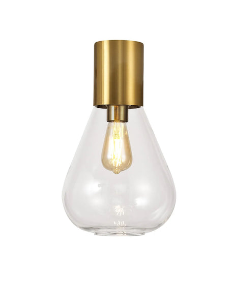 Rowell Ceiling Light With Narrow Glass, 1 x E27, Aged Brass/Clear