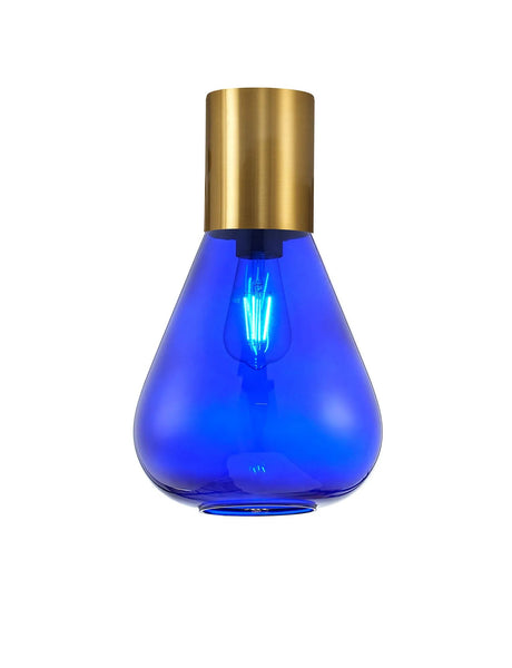 Rowell Ceiling Light With Narrow Glass, 1 x E27, Aged Brass/Blue Ink