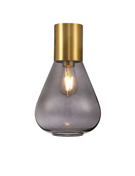 Rowell Ceiling Light With Narrow Glass, 1 x E27, Aged Brass/Inky Black