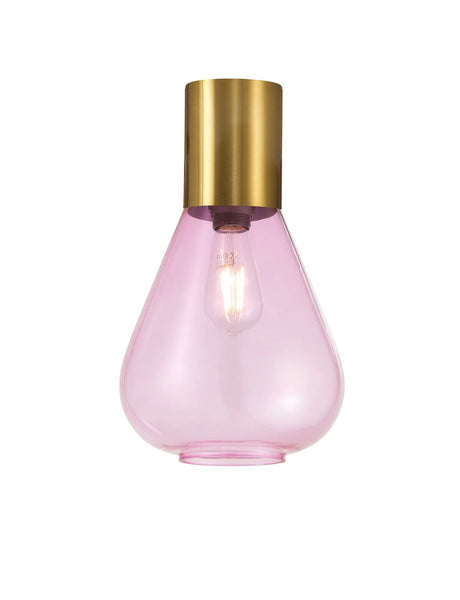 Rowell Ceiling Light With Narrow Glass, 1 x E27, Aged Brass/Lilac
