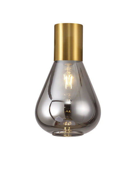 Rowell Ceiling Light With Narrow Glass, 1 x E27, Aged Brass/Smoke
