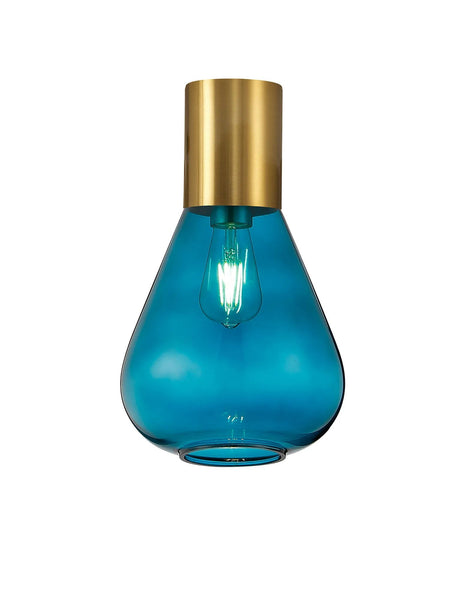 Rowell Ceiling Light With Narrow Glass, 1 x E27, Aged Brass/Teal Blue