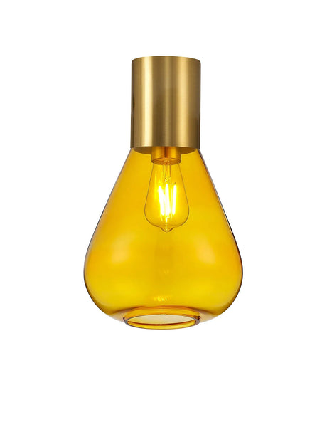 Rowell Ceiling Light With Narrow Glass, 1 x E27, Aged Brass/Yellow