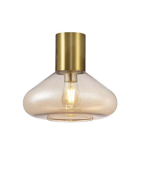 Rowell Ceiling Light With Wide Glass, 1 x E27, Aged Brass/Amber