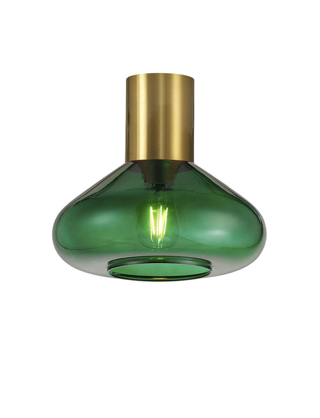 Rowell Ceiling Light With Wide Glass, 1 x E27, Aged Brass/Bottle Green