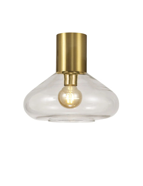 Rowell Ceiling Light With Wide Glass, 1 x E27, Aged Brass/Clear