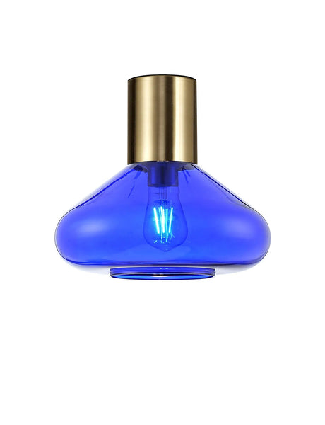 Rowell Ceiling Light With Wide Glass, 1 x E27, Aged Brass/Blue Ink