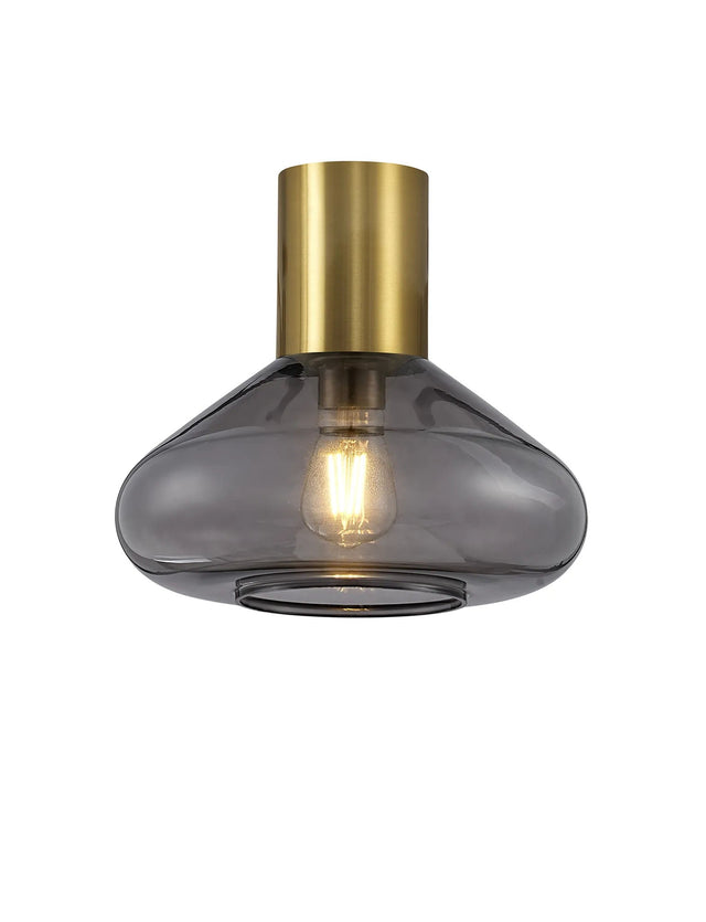 Rowell Ceiling Light With Wide Glass, 1 x E27, Aged Brass/Inky Black