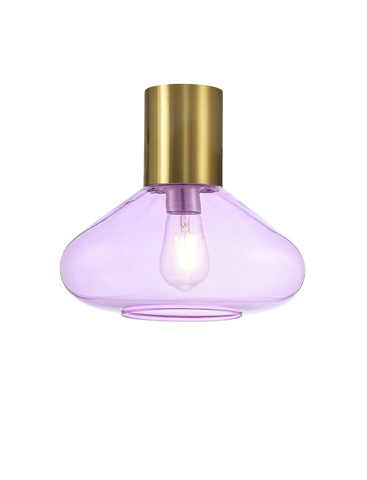 Rowell Ceiling Light With Wide Glass, 1 x E27, Aged Brass/Lilac
