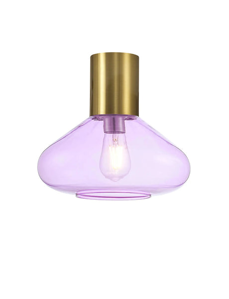 Rowell Ceiling Light With Wide Glass, 1 x E27, Aged Brass/Lilac